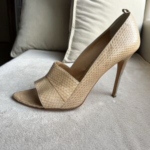Devi Kroell Neutral Tan Python Stiletto Silver Heel Pump Women EU 40 9.5 Classic